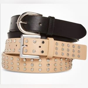 Steve Madden Women's 2-Pc. Faux-Leather Belt Set - Tan / Black